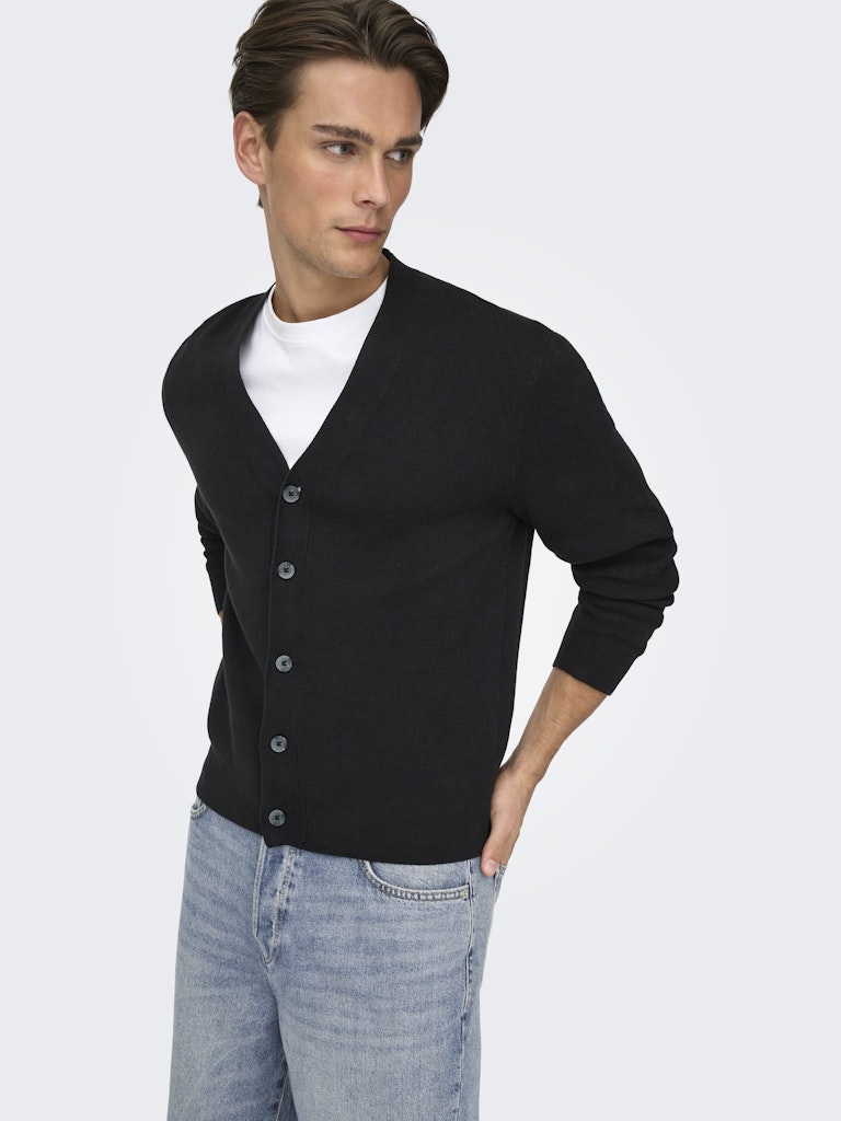 Only and Sons miesten neuletakki ONSTING LIFE REG LS CARDIGAN KNIT NOOS, musta