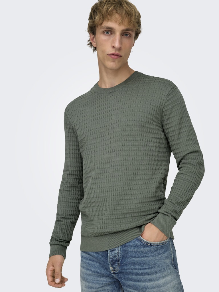 Only and Sons miesten neulepusero ONSBERRY REG 12 LS CREW KNIT FRML NOOS, Castor Gray