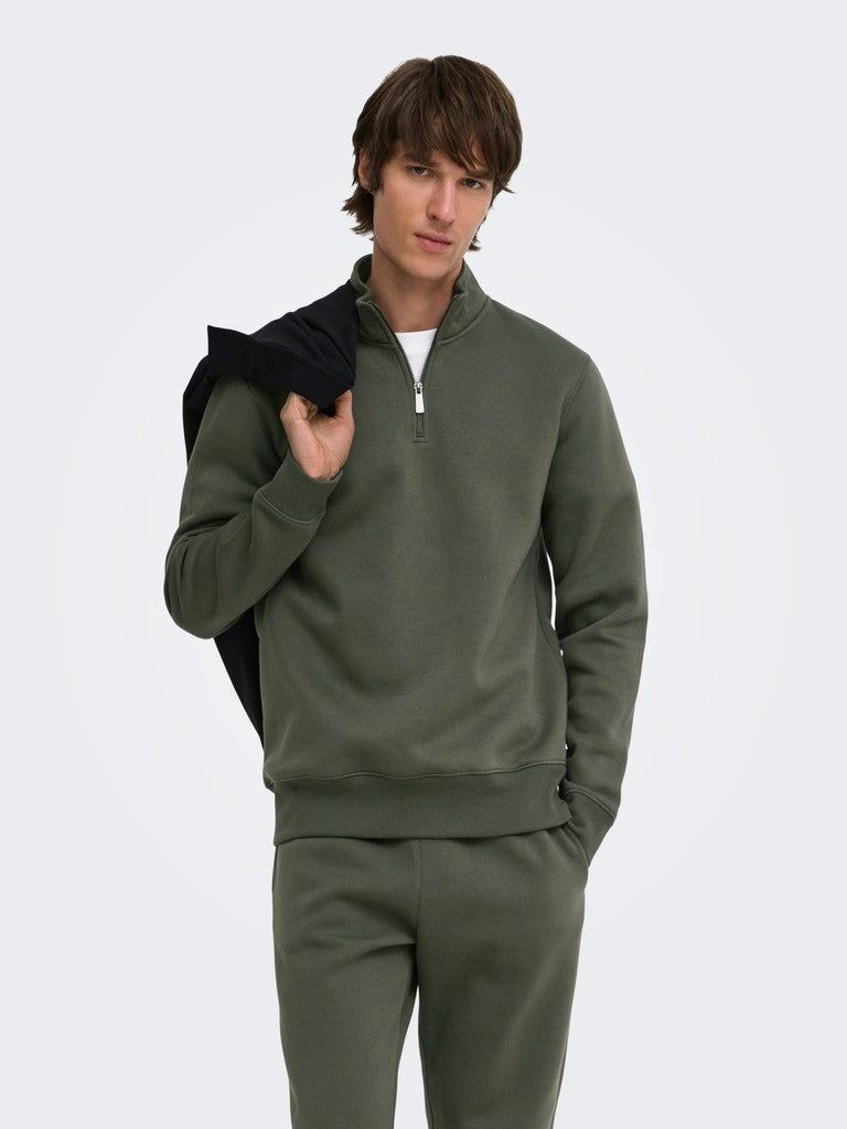 Only and Sons miesten collegepaita Ceres Half Zip, Beluga