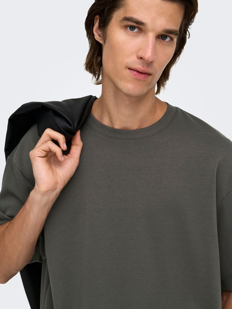 Only and Sons miesten T-paita Caspian Airflex Boxy SS Tee, Beluga