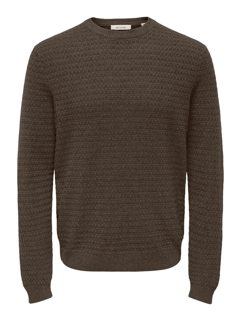 Only & Sons miesten neulepusero Onsloui Structure Crew, Coffee Bean
