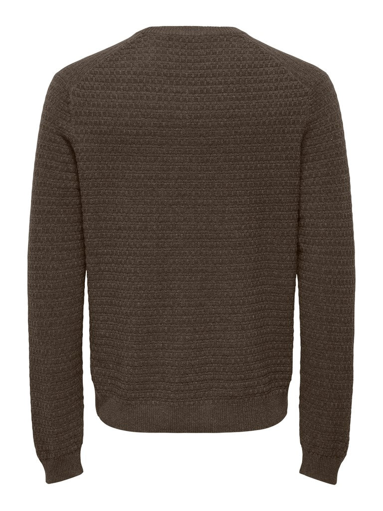 Only & Sons miesten neulepusero Onsloui Structure Crew, Coffee Bean