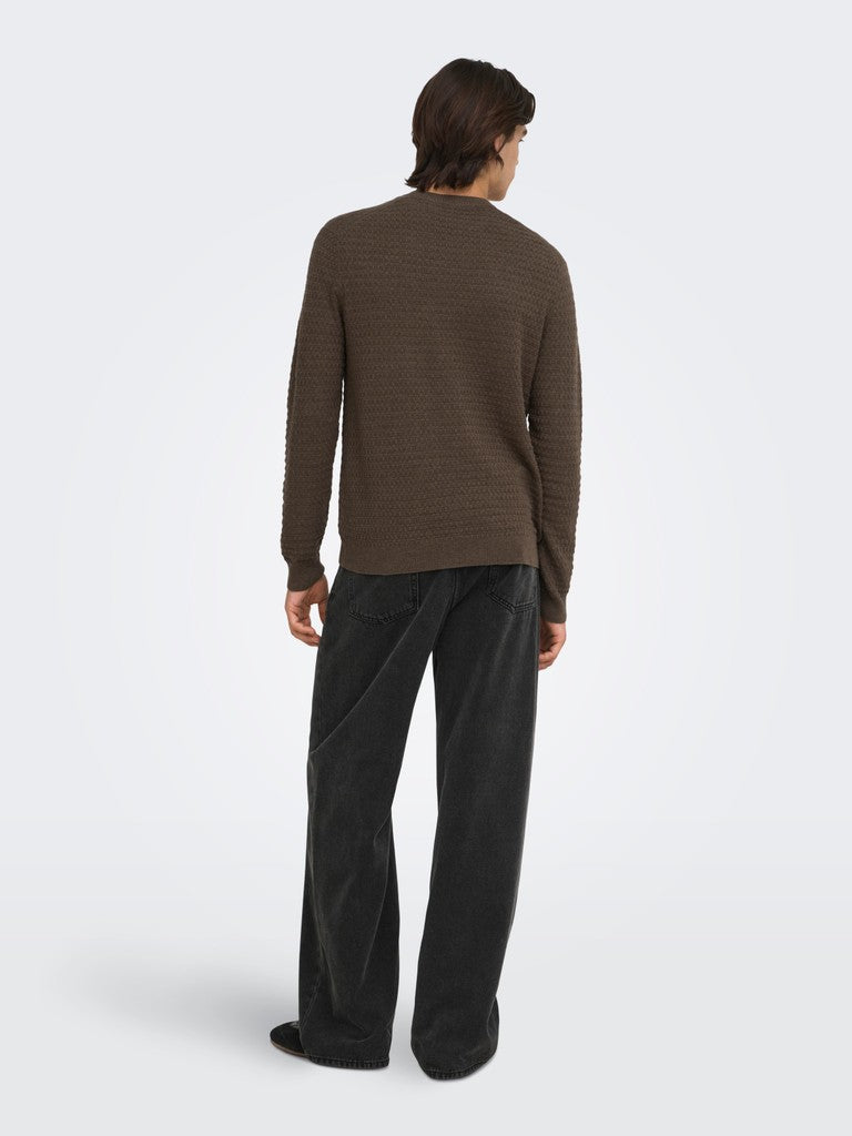 Only & Sons miesten neulepusero Onsloui Structure Crew, Coffee Bean