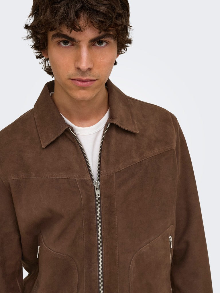 Only and Sons miesten nahkatakki Elias, Coffee Bean