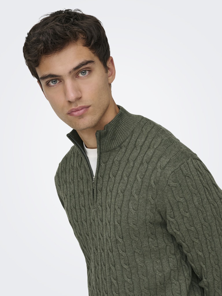 Only and Sons miesten neulepusero Loui Half Zip, Castor Gray Melange