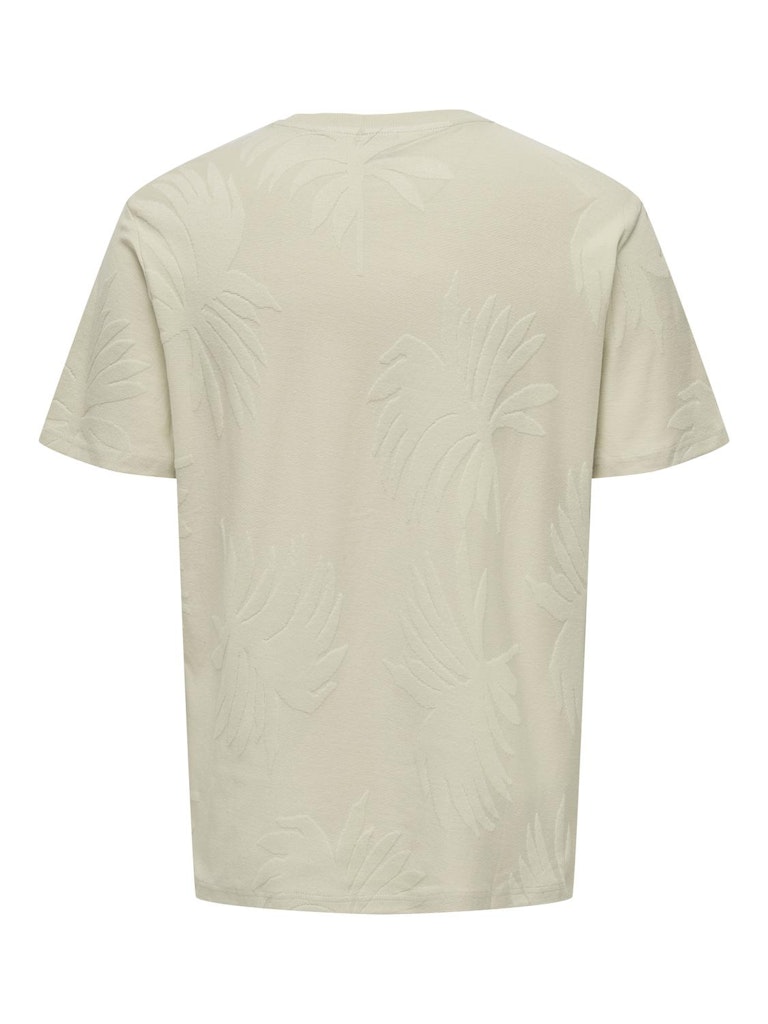 Only and Sons miesten T-paita ONSMarco Life Reg Palm Jacquard SS Tee, Silver Lining
