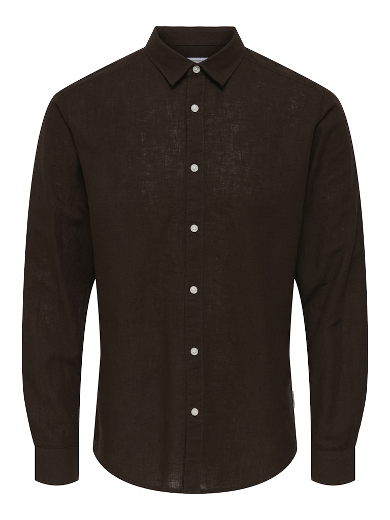 Only and Sons miesten kauluspaita ONSCaiden Life LS Solid Linen Blend H, Coffee Bean