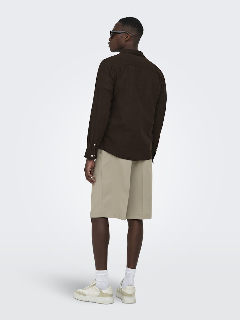 Only and Sons miesten kauluspaita ONSCaiden Life LS Solid Linen Blend H, Coffee Bean