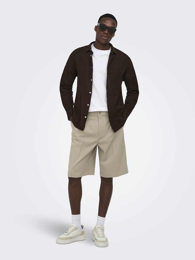 Only and Sons miesten kauluspaita ONSCaiden Life LS Solid Linen Blend H, Coffee Bean