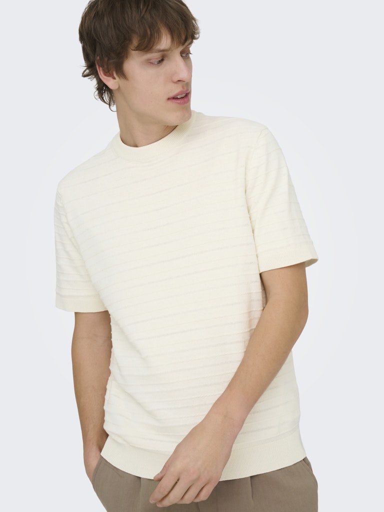 Only and Sons miesten t-paita Tano Life Reg SS Crew Knit, valkoinen