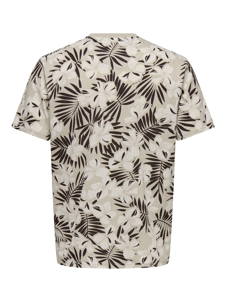 Only and Sons miesten t-paita OnsPerry Life Reg Leaf Aop SS Tee, Silver Lining + Coffee