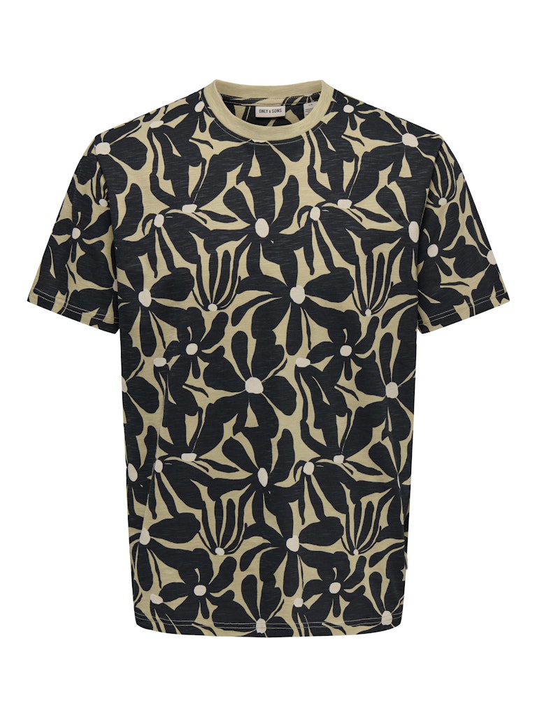 Only and Sons miesten t-paita ONSPerry Life Reg Leaf AOP SS Tee H, Silver Lining JET BL