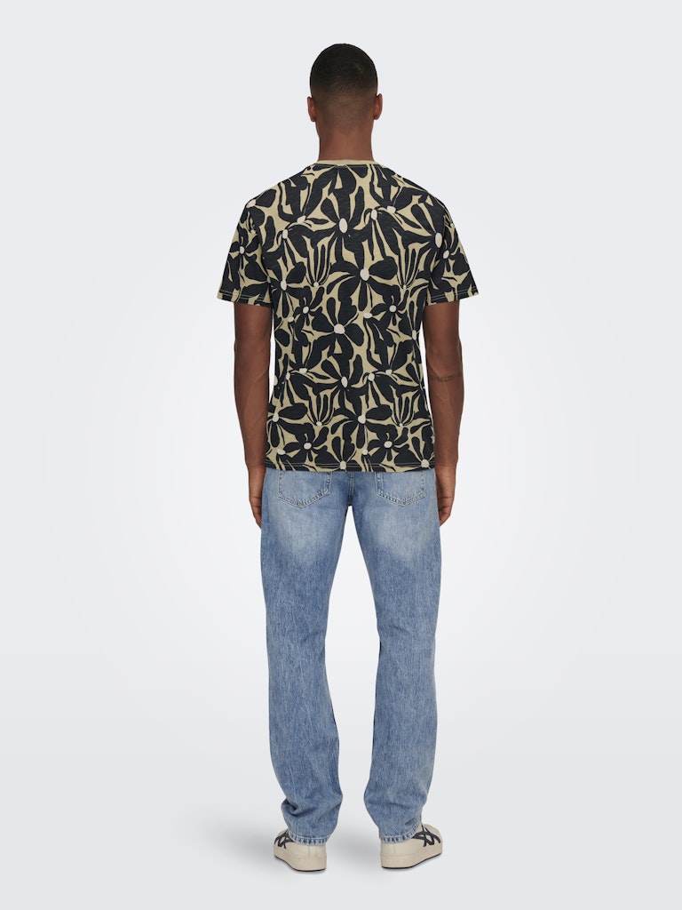Only and Sons miesten t-paita ONSPerry Life Reg Leaf AOP SS Tee H, Silver Lining JET BL