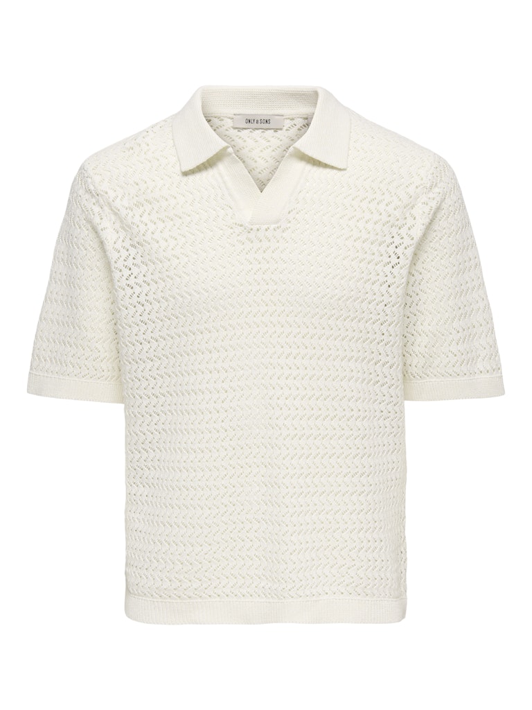 Only and Sons miesten paita ONSNYLE Life Reg 5 SS Split Polo Knit, Cloud Dancer