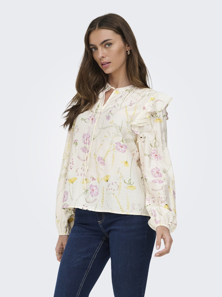 Only naisten pusero ONLJeona L/S Tie Aop Top Wvn, Valkopohjainen kuosi