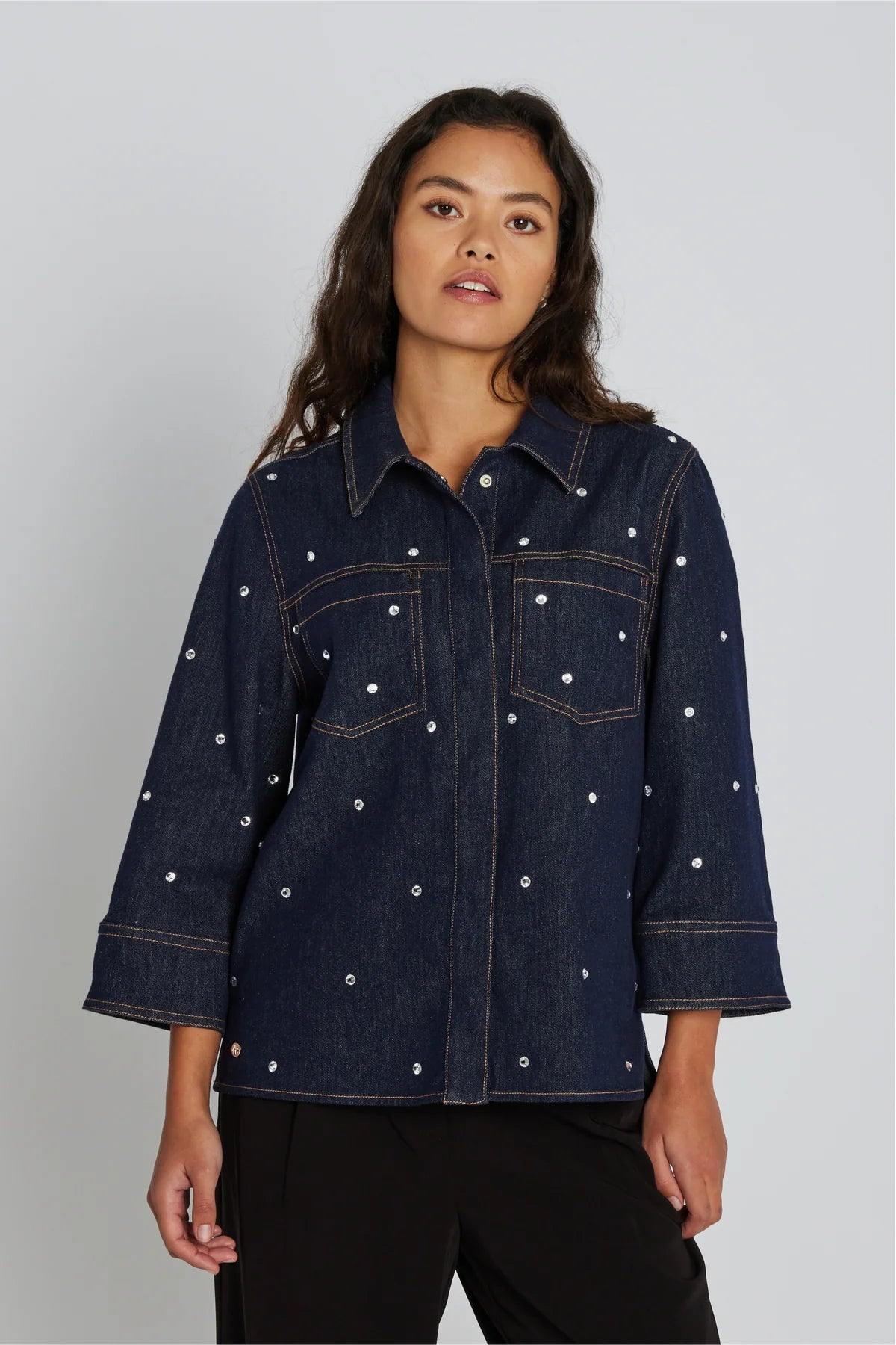 Philosophy Blues Original naisten farkkupaita Shine Denim Shirt, tummansininen