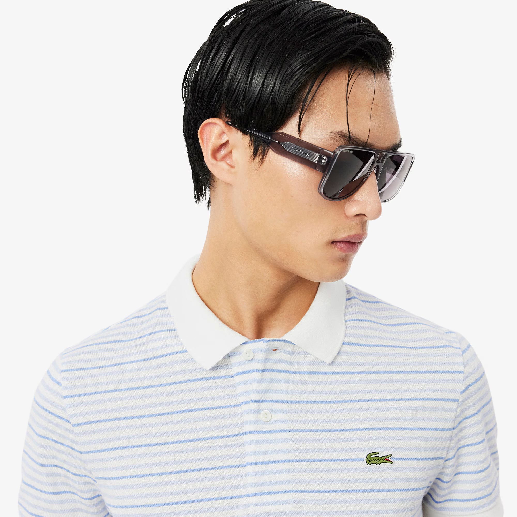 Lacoste miesten pikeepaita Striped Mini Piqué Polo, raidallinen valkoinen