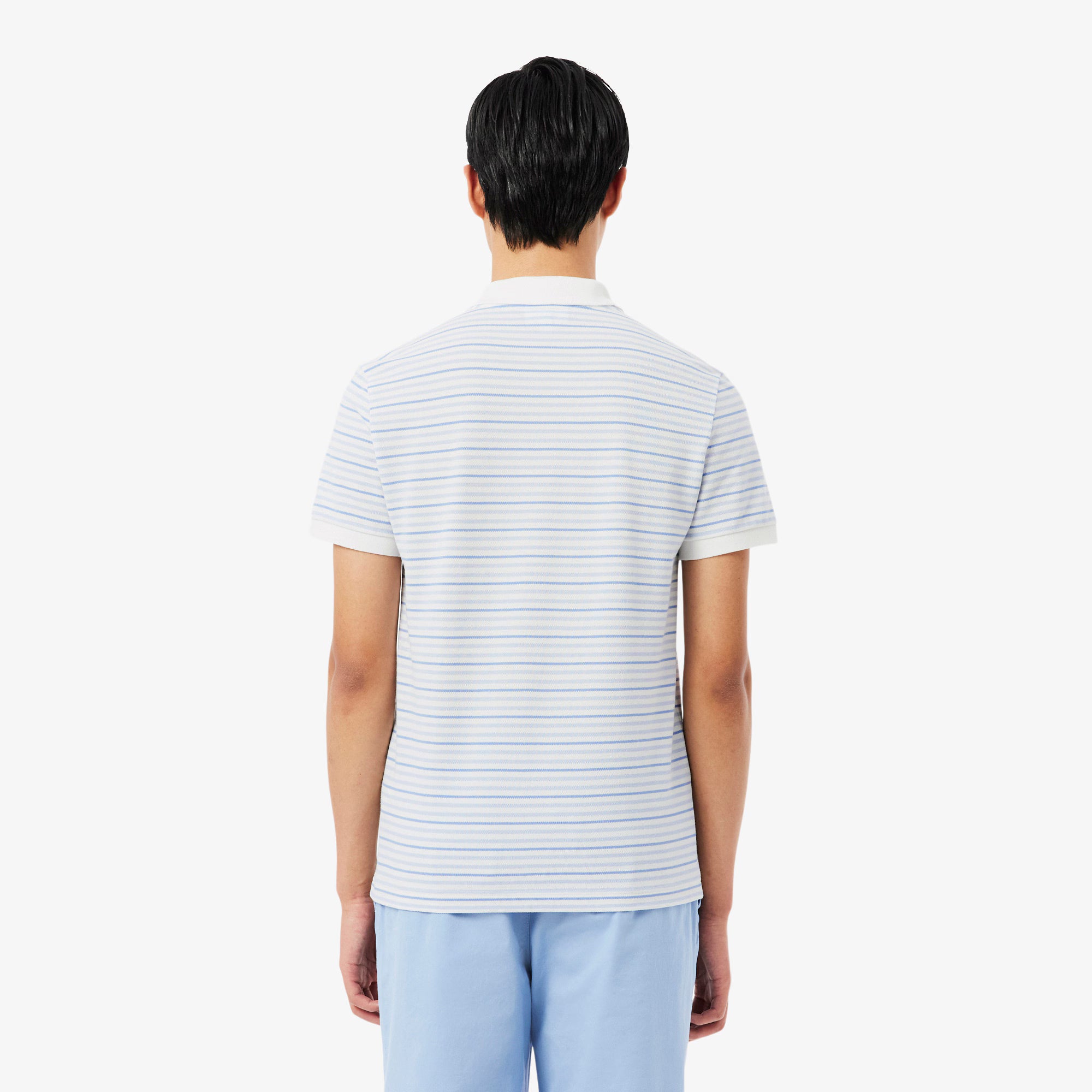 Lacoste miesten pikeepaita Striped Mini Piqué Polo, raidallinen valkoinen