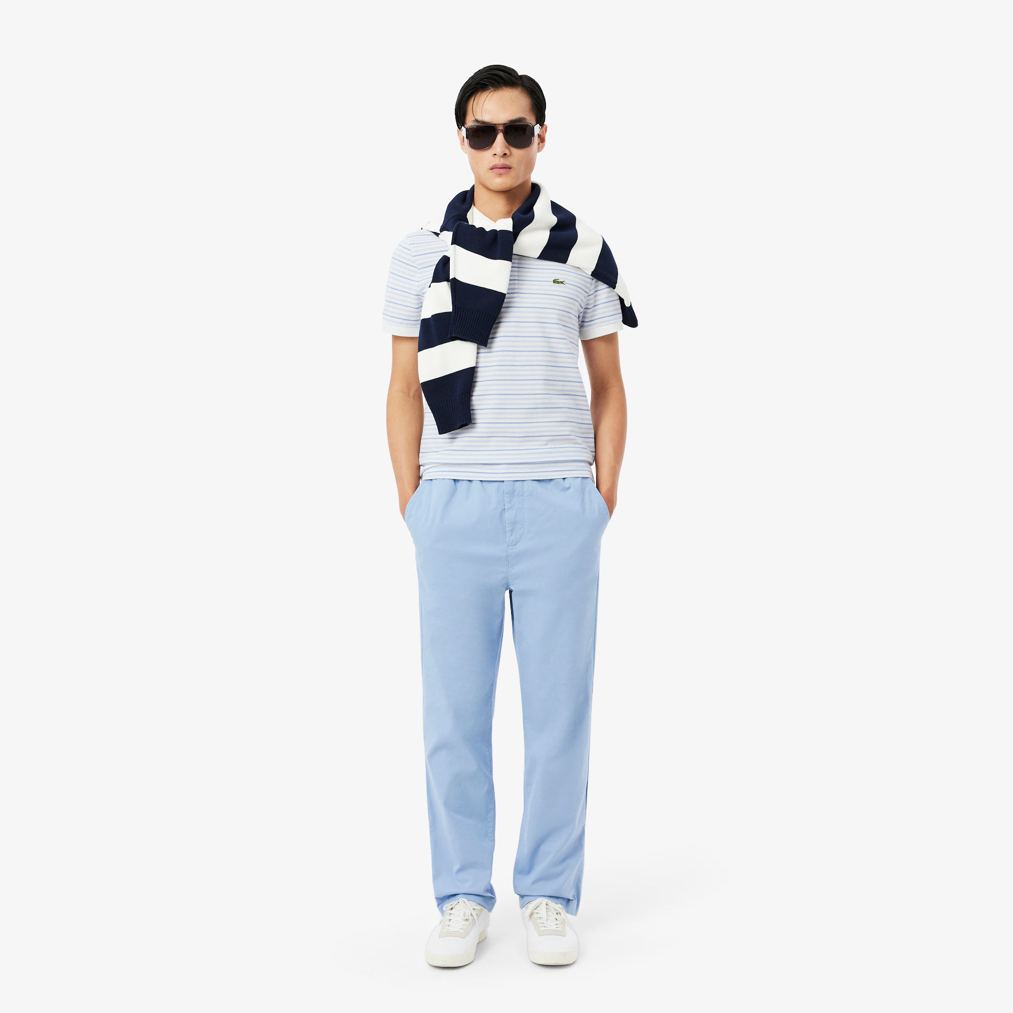 Lacoste miesten pikeepaita Striped Mini Piqué Polo, raidallinen valkoinen