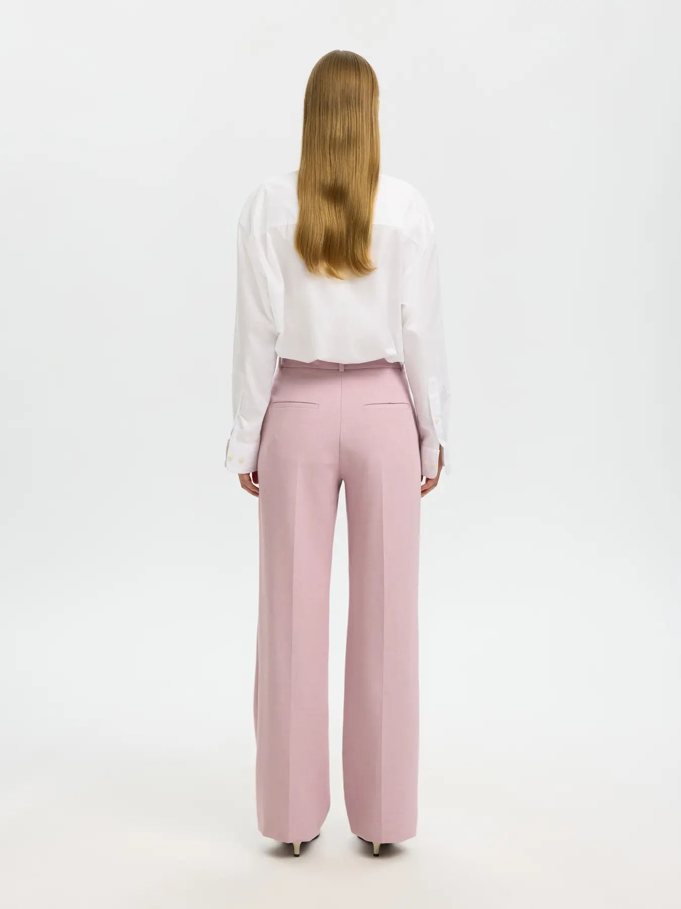 Selected Femme naisten housut AD-SLFRITA MW Wide Pant Mel, vaaleanpunainen