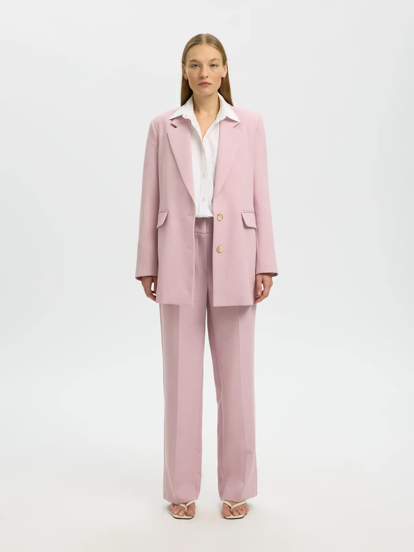 Selected Femme naisten housut AD-SLFRITA MW Wide Pant Mel, vaaleanpunainen