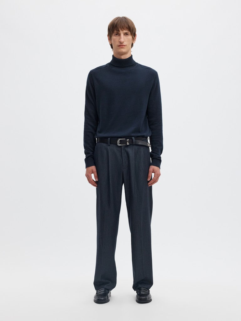 Selected miesten neulepusero Slhberg Roll Neck B Noos, Navy Blazer Melange