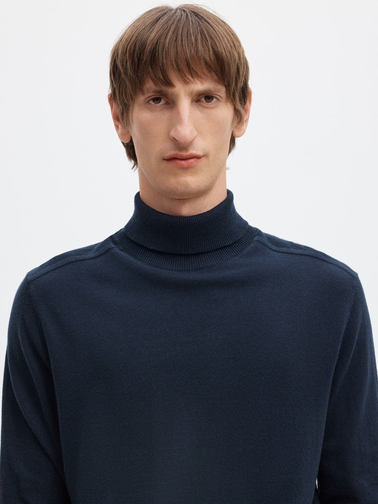 Selected miesten neulepusero Slhberg Roll Neck B Noos, Navy Blazer Melange
