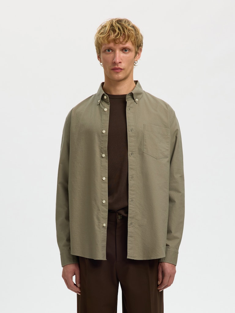 Selected kauluspaita K SLMREGCOLE RICK-OX SHIRT LS, vetiver