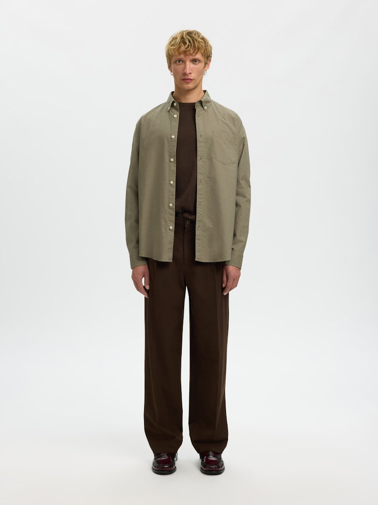 Selected kauluspaita K SLMREGCOLE RICK-OX SHIRT LS, vetiver
