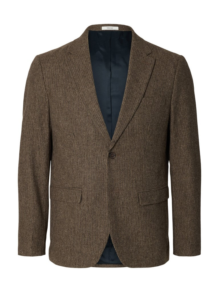 Selected miesten bleiseri Slim Reed Wool, Medium Brown Melange Check