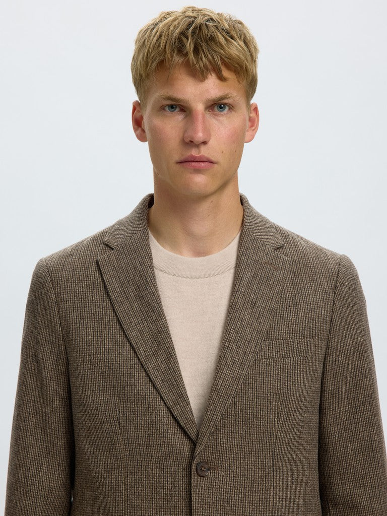 Selected miesten bleiseri Slim Reed Wool, Medium Brown Melange Check