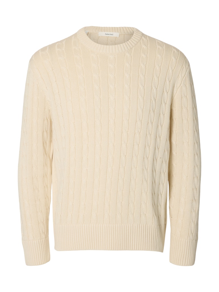 Selected miesten neulepusero Braun Knit Cable Crew, Birch