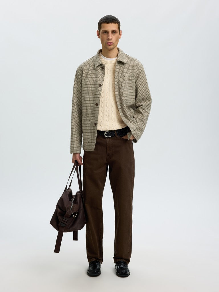 Selected miesten neulepusero Braun Knit Cable Crew, Birch