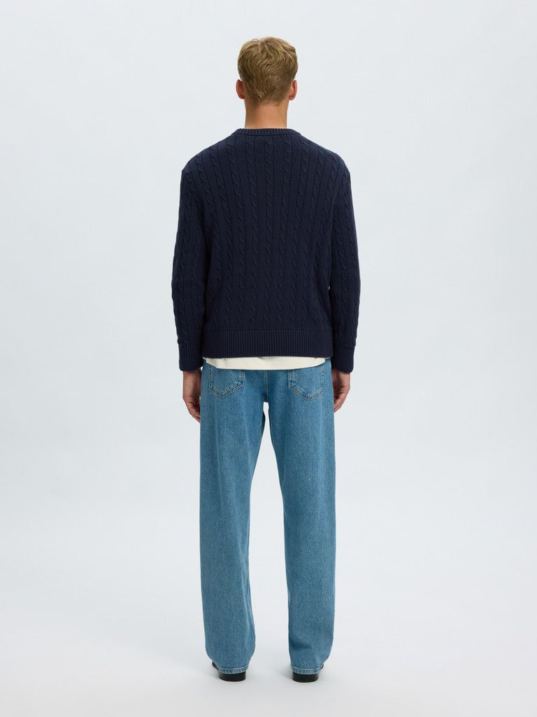 Selected miesten neulepusero Braun Knit Cable Crew, Navy Blazer