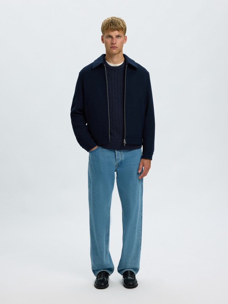 Selected miesten neulepusero Braun Knit Cable Crew, Navy Blazer