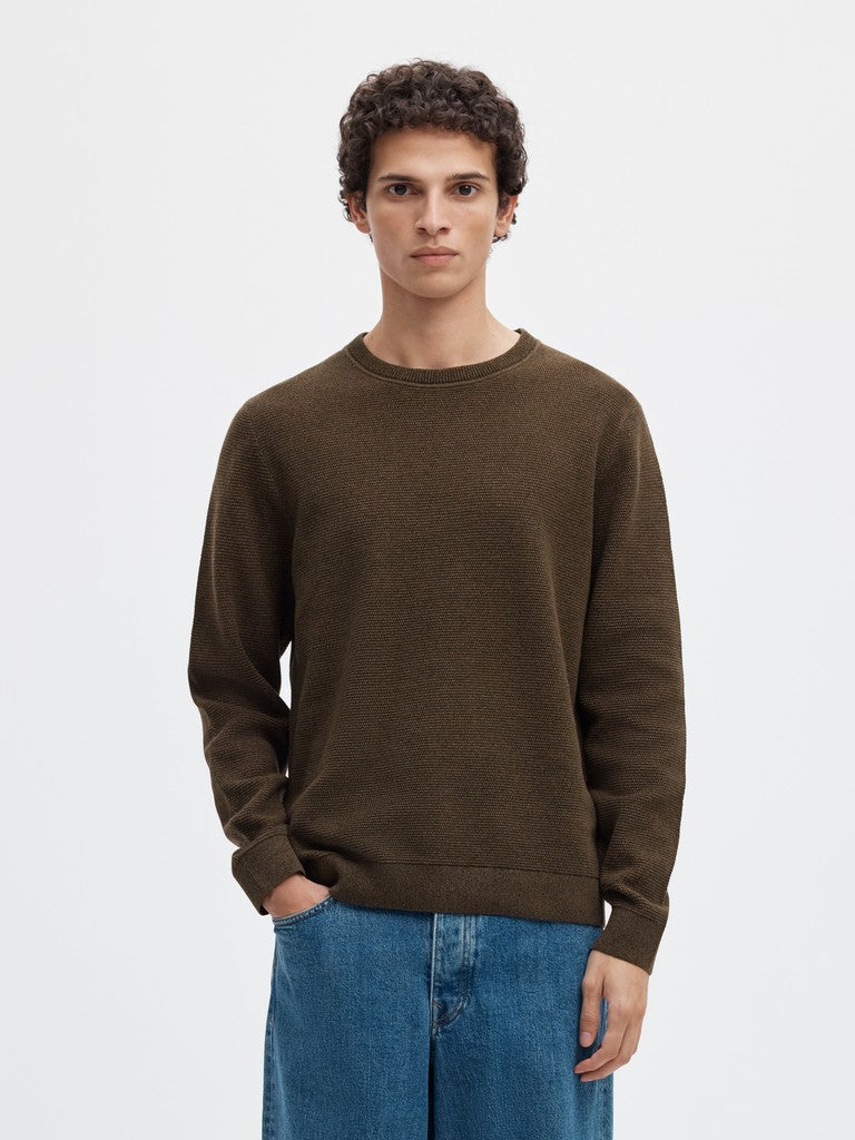 Selected miesten neulepusero Ross Crew Neck, Delicioso Chocolate Chip