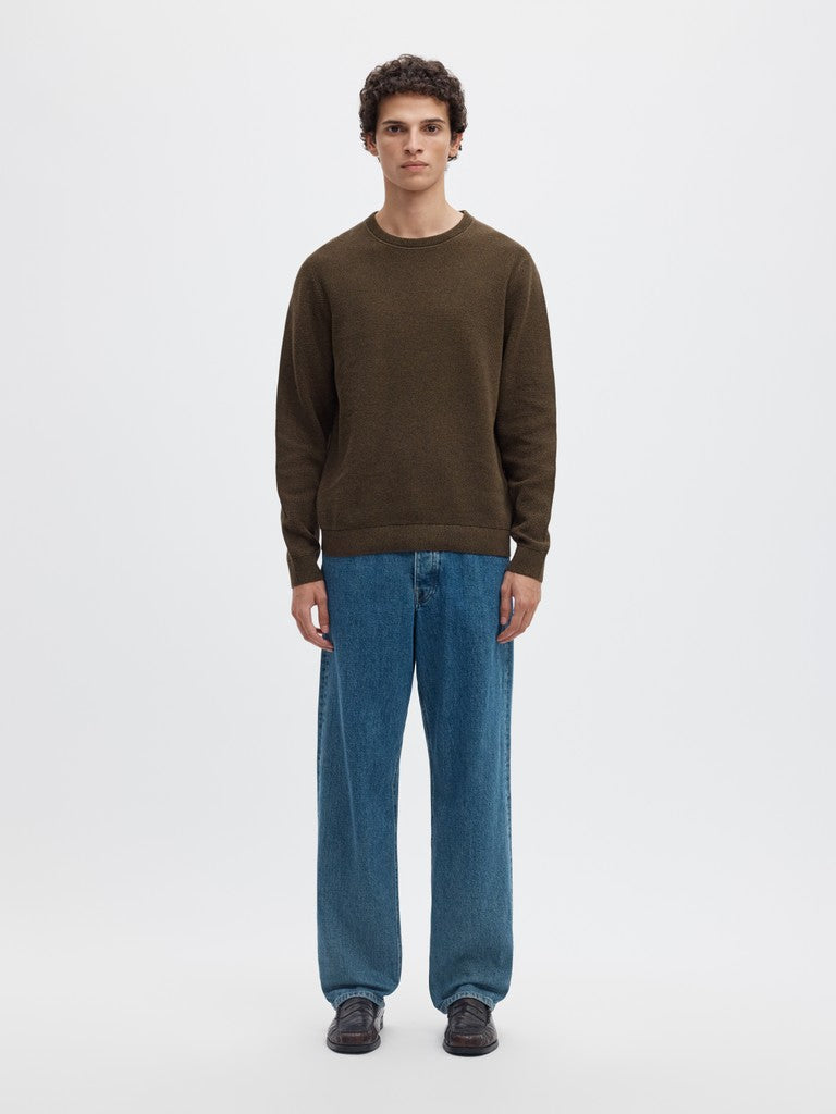 Selected miesten neulepusero Ross Crew Neck, Delicioso Chocolate Chip