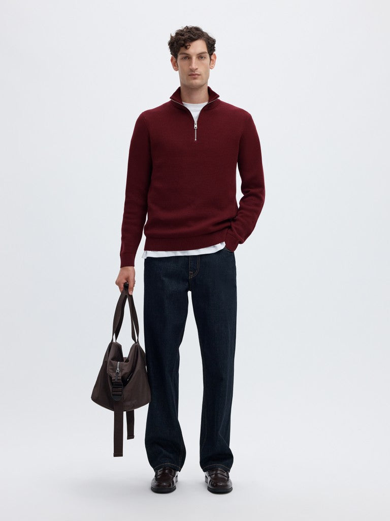 Selected miesten neulepusero Dane Half Zip, Tawny Port