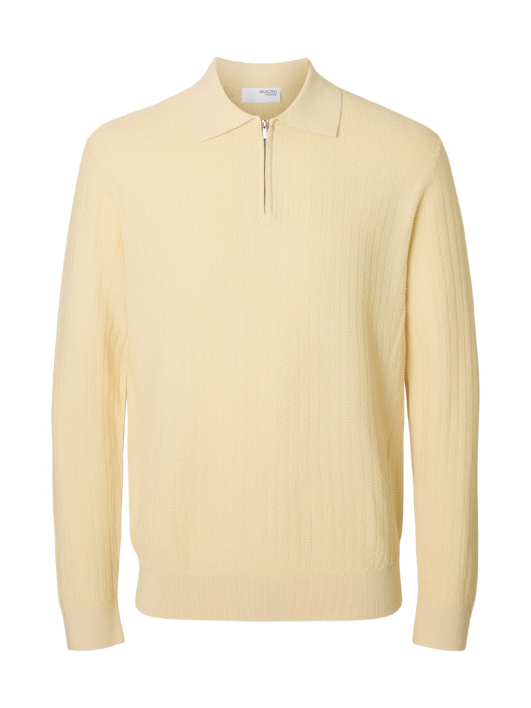 Selected miesten neulepusero SLHCRAN LS Knit Structure Half Zip Polo, Angora