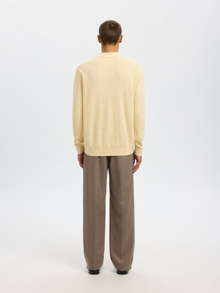 Selected miesten neulepusero SLHCRAN LS Knit Structure Half Zip Polo, Angora