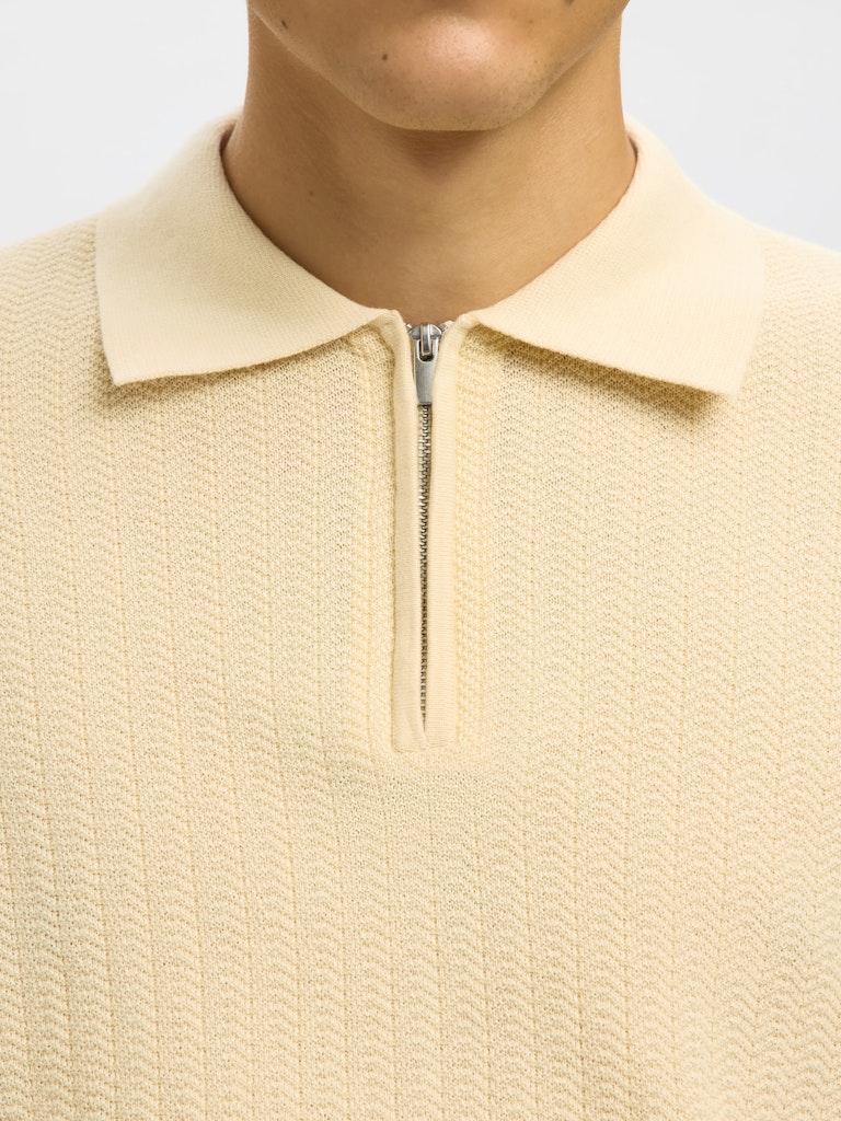 Selected miesten neulepusero SLHCRAN LS Knit Structure Half Zip Polo, Angora