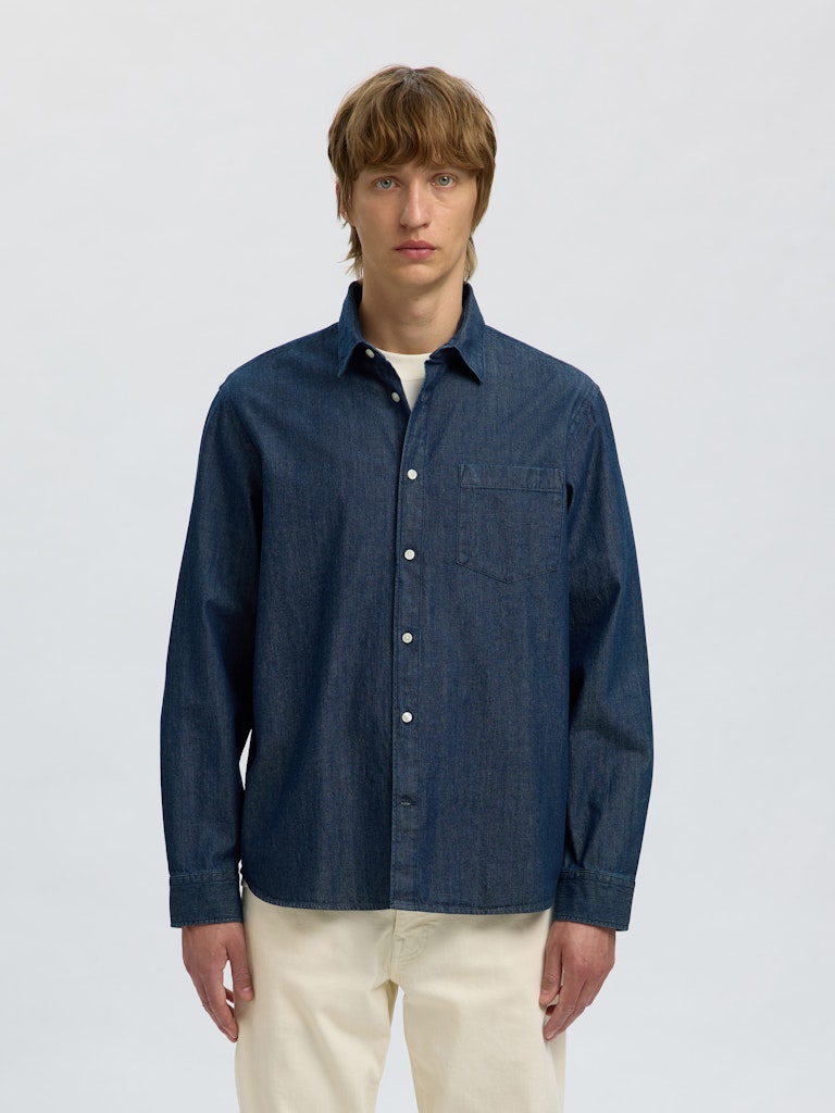 Selected miesten farkkupaita REG CARLO DENIM LS SHIRT NOOS, Dark Blue Denim