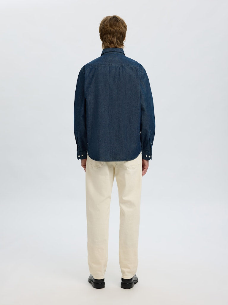 Selected miesten farkkupaita REG CARLO DENIM LS SHIRT NOOS, Dark Blue Denim