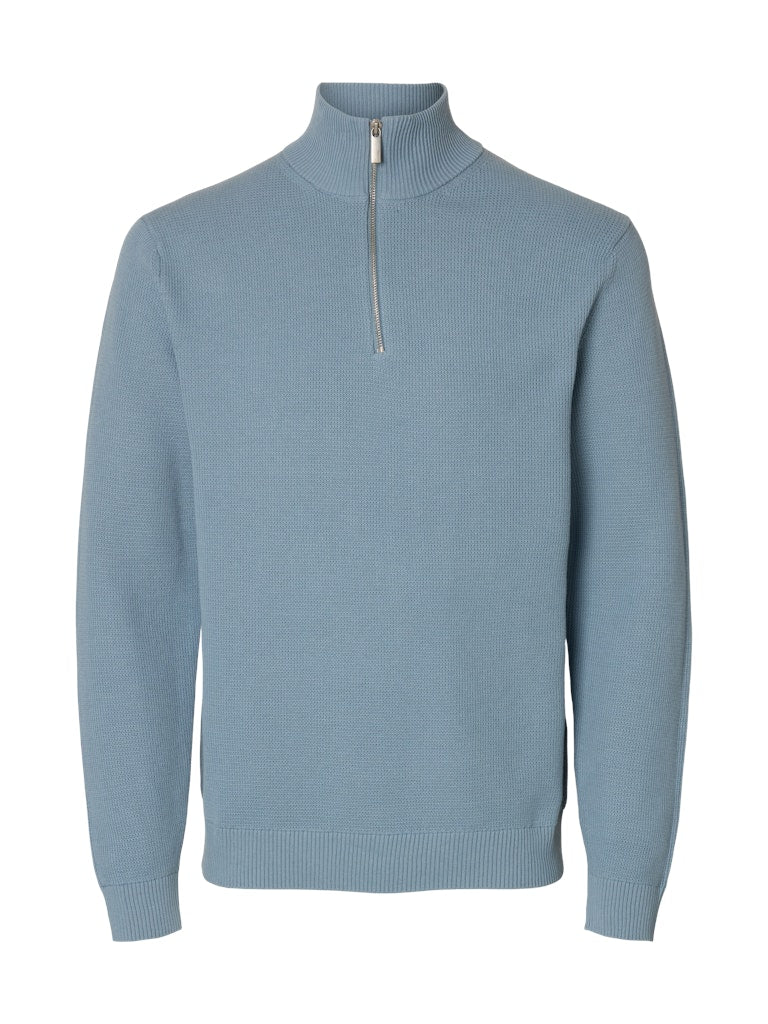Selected Miesten Neulepusero DANE LS KNIT STRUCTURE HALF ZIP, Dusty Blue