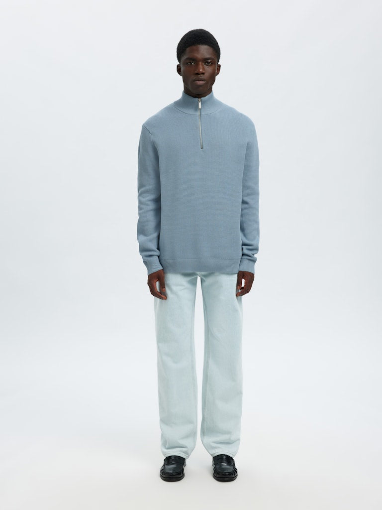Selected Miesten Neulepusero DANE LS KNIT STRUCTURE HALF ZIP, Dusty Blue