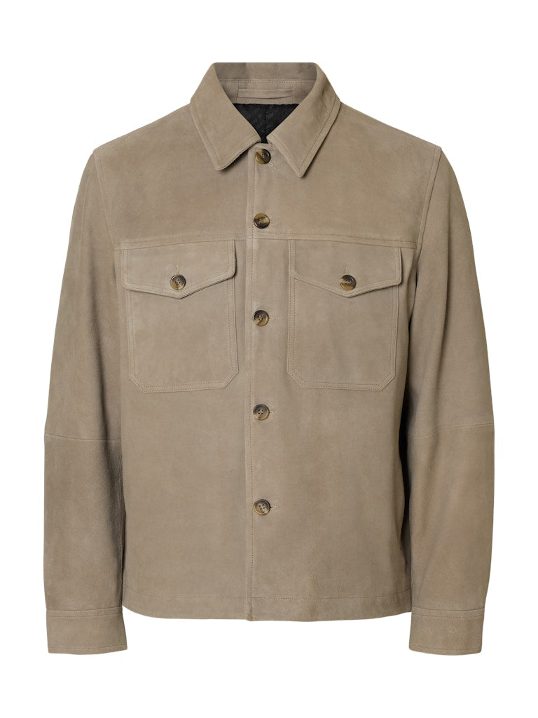 Selected miesten nahkatakki SLHTHOM SUEDE OVERSHIRT NOOS, Desert Taupe