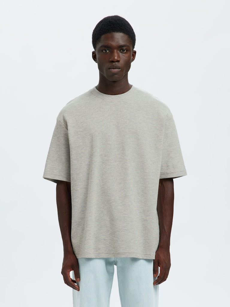 Selected miesten t-paita, LOOSE OSCAR SS O-NECK, Light Grey Melange