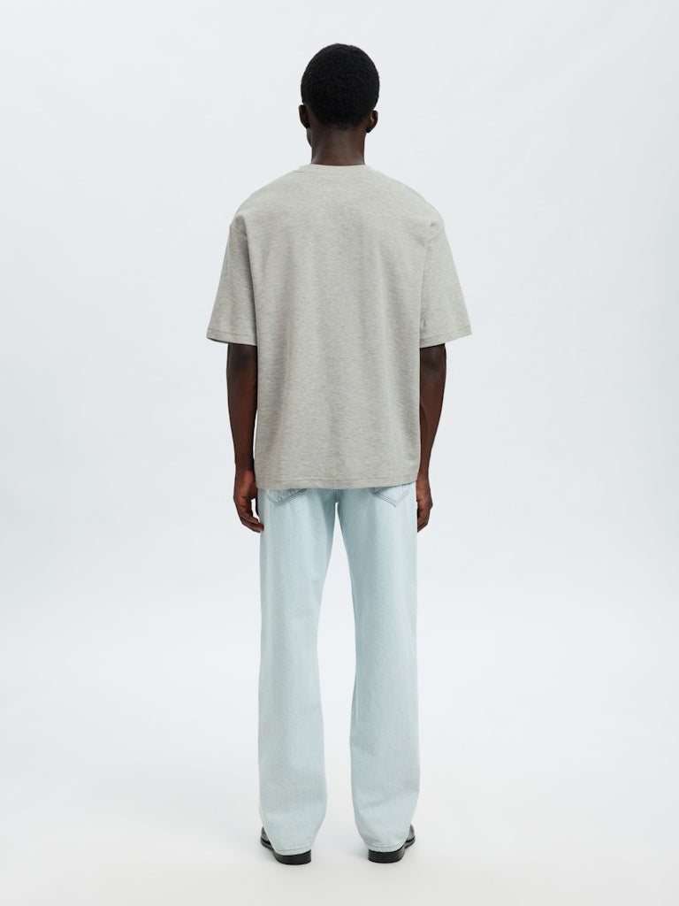 Selected miesten t-paita, LOOSE OSCAR SS O-NECK, Light Grey Melange