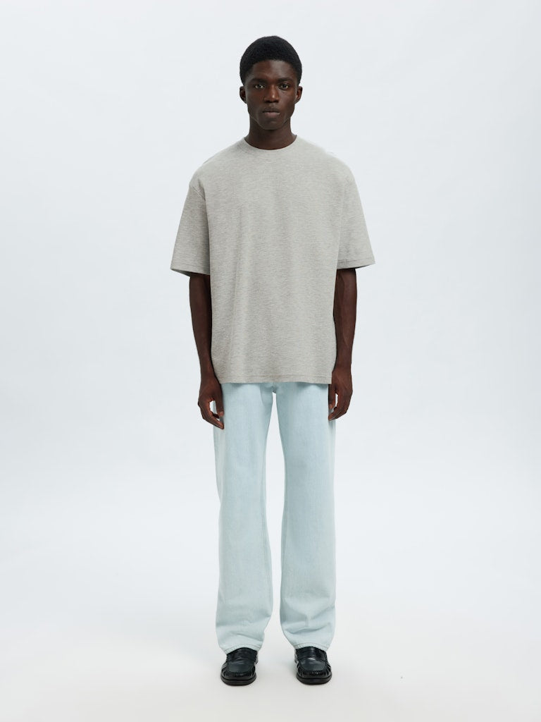 Selected miesten t-paita, LOOSE OSCAR SS O-NECK, Light Grey Melange