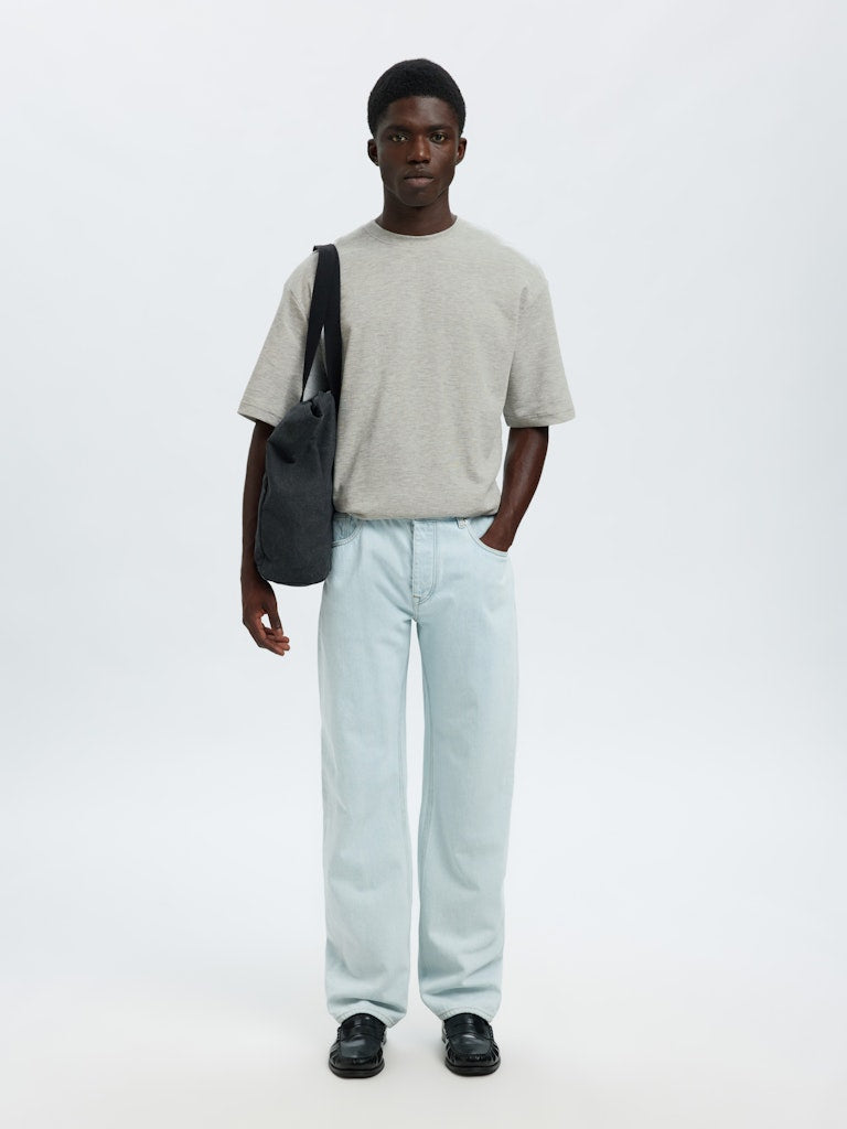 Selected miesten t-paita, LOOSE OSCAR SS O-NECK, Light Grey Melange